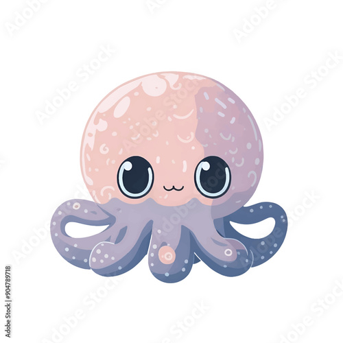 Cute octopus kawaii cartoon character on white background, vector illustration