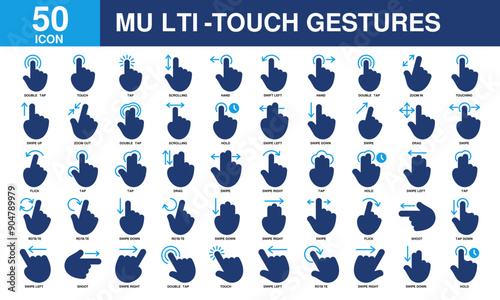 Multi-Touch Gestures icon collection set. Simple color fill vector.