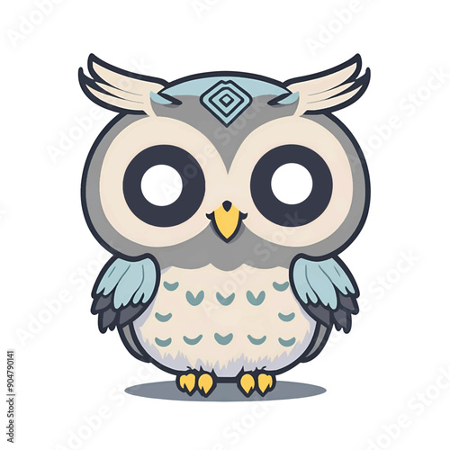 Cute kawaii owl cartoon character on white background, vector illustration