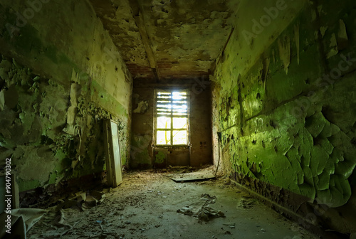 abandoned room in green light