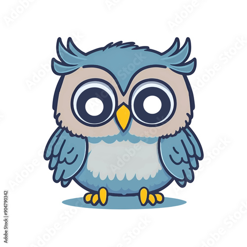 Cute kawaii owl cartoon character on white background, vector illustration