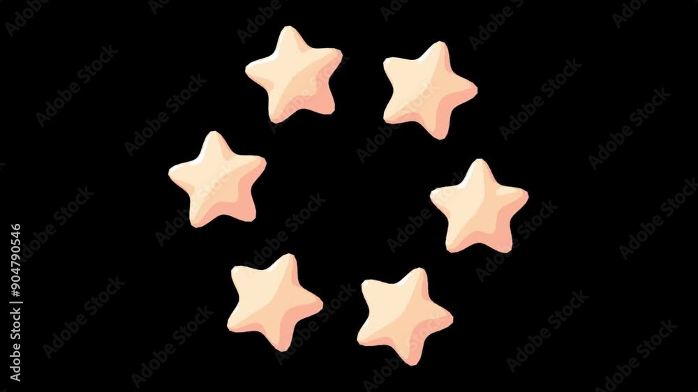A minimalist arrangement of pastel stars forming a circular pattern on a black background, creating a simple yet striking visual. 4K and Seamless loop
