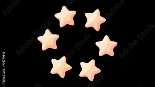 A minimalist arrangement of pastel stars forming a circular pattern on a black background, creating a simple yet striking visual. 4K and Seamless loop