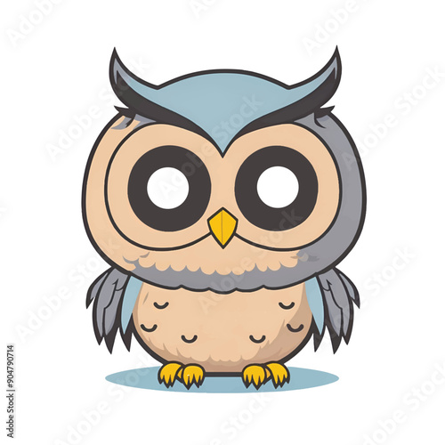 Cute kawaii owl cartoon character on white background, vector illustration