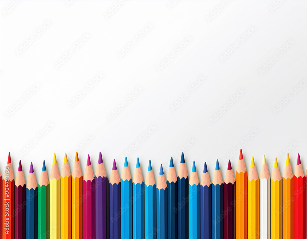 Row of Colorful Pencils with Copy Space Against White Background Row of Colorful Pencils with Copy Space Against White Background