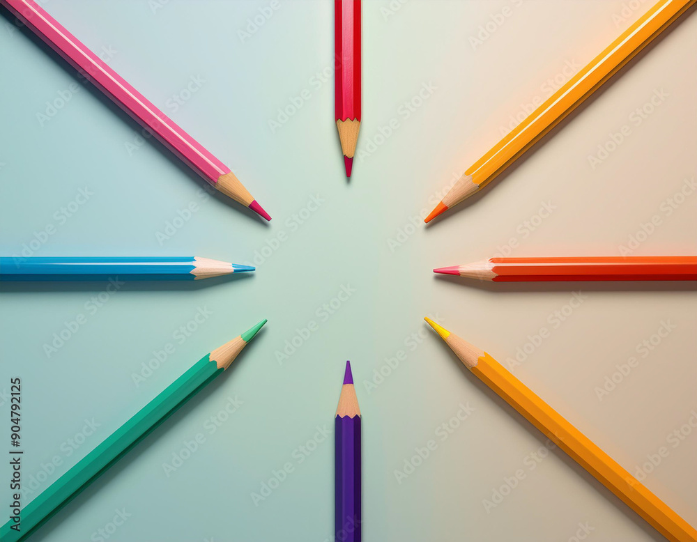 Circular Pattern of Pencils with Blank Center Space for Text on Plain Background Circular Pattern of Pencils with Blank Center Space for Text on Plain Background
