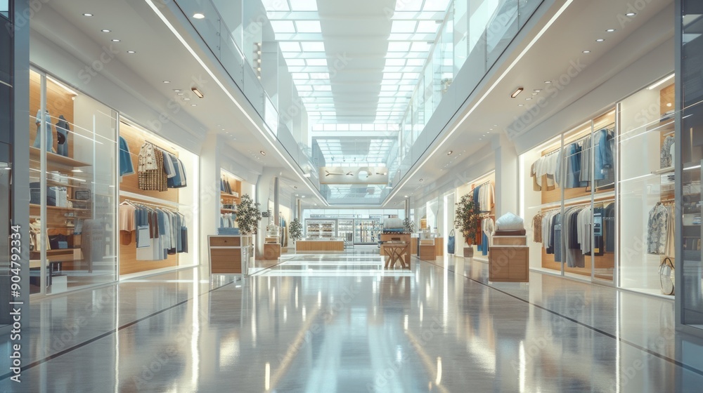 Modern retail store interior with glass windows and skylight Modern retail store interior with glass windows and skylight