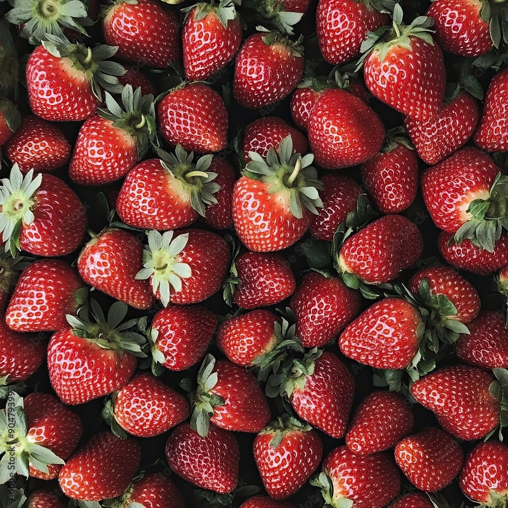 Close-up of Ripe Red Strawberries with Green Leaves Close-up of Ripe Red Strawberries with Green Leaves