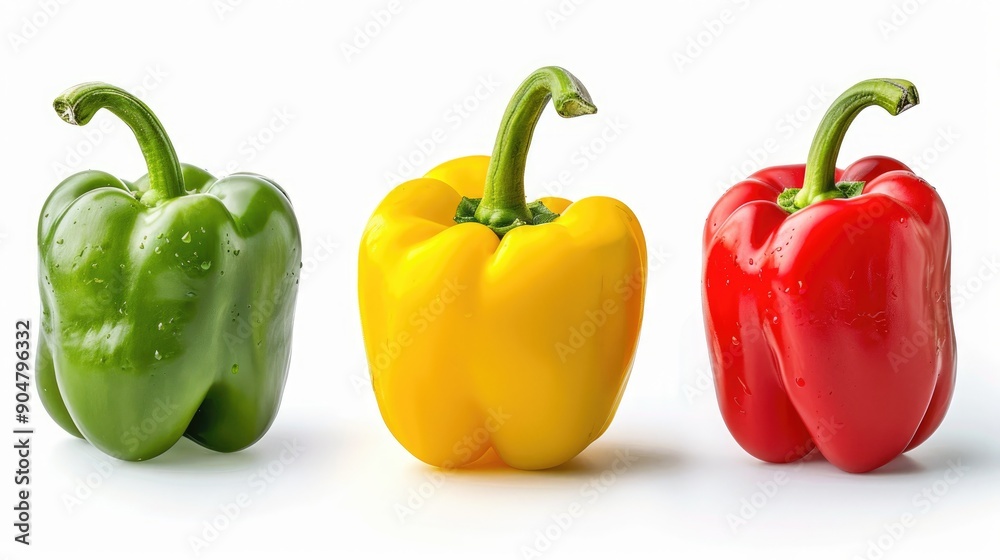 set of green yellow and red bell paper on white background set of green yellow and red bell paper on white background