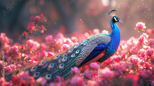 Peacock in a Garden