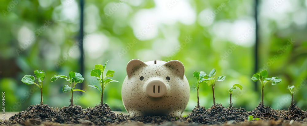 Seedlings growing from a piggy bank Seedlings growing from a piggy bank