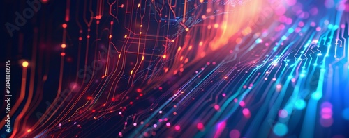 Abstract Circuitry with Red and Blue Glows  Digital Art  Technology  Network  Abstract