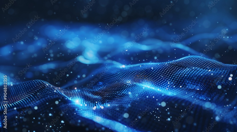 Abstract Digital Wave, Blue, Glittering, 3D, Technology, Background, Texture
