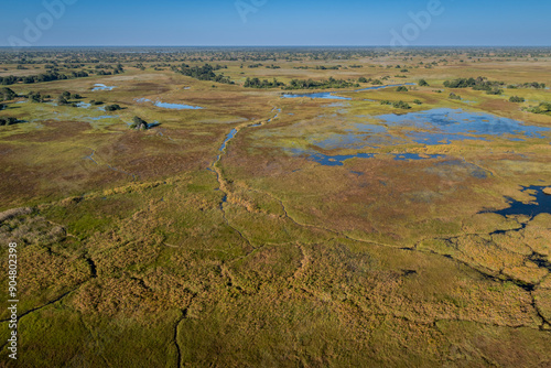 Okavango Delta, This delta in north-west Botswana comprises permanent marshlands and seasonally flooded plains. It is one of the very few major interior delta systems that do not flow into a sea.