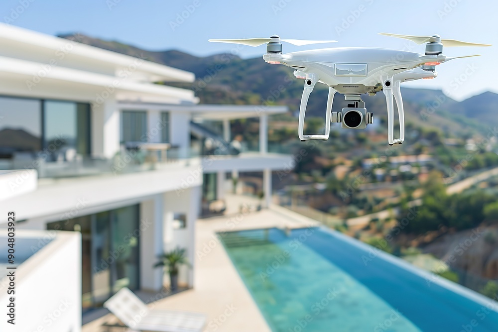 Fototapeta premium High-tech security drone hovering over a large estate 