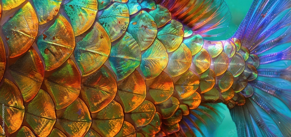 A fish tail with a rainbow of colors