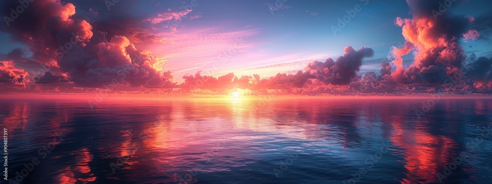 A beautiful sunset over the lake with vibrant orange and red hues reflecting in the water surrounded by trees. A beautiful sunset over the lake with vibrant orange and red hues reflecting in the water surrounded by trees.
