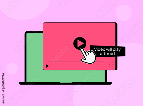 Non-skippable in-stream video ads concept. Short advertising that viewers must watch before or during video. Inbound digital marketing business promotion with online broadcasting vector illustration