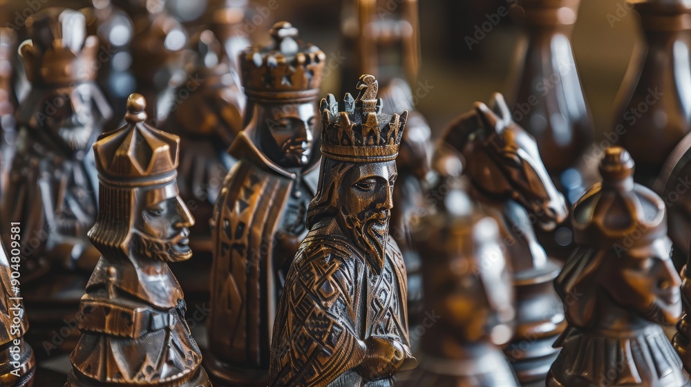 Fototapeta premium Chess Pieces: A Close-Up Look at the Kings and Knights