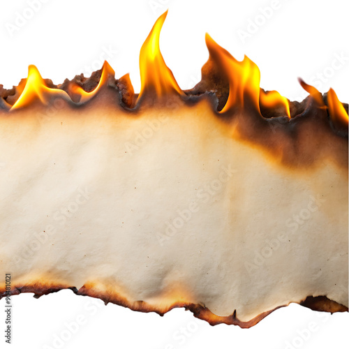 burn paper page edge with fire on transparent background