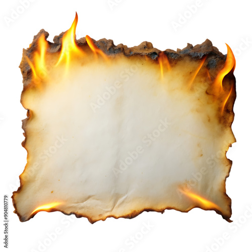 burn paper page edge with fire on transparent background