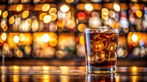 whiskey cola with ice on the bar counter