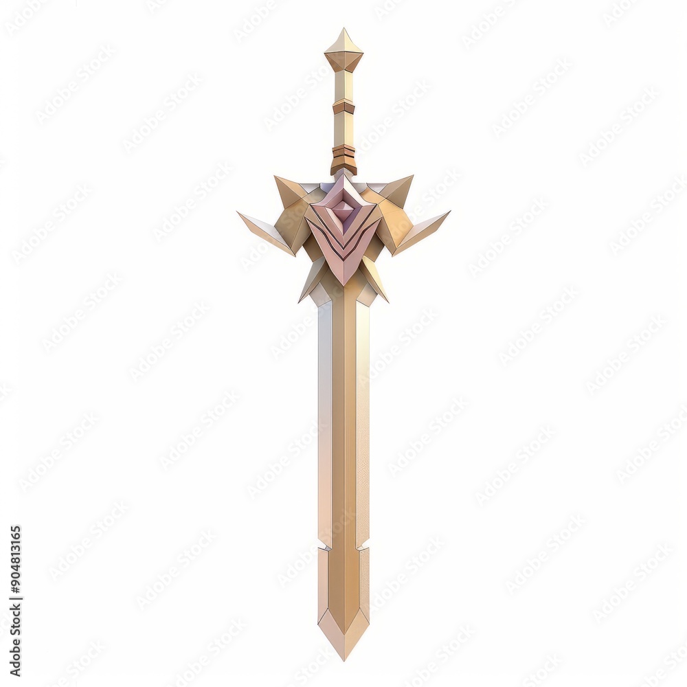3D Render, Low Poly style of a legendary sword, on isolated white background, Generative AI 3D Render, Low Poly style of a legendary sword, on isolated white background, Generative AI