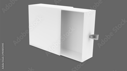 Drawer box mockup. Cardboard slide gift sleeve mock up. 3d realistic open matchbox template. Blank pull packaging for jewelry wrapper presentation. Sliding food cover isolated image for advertising