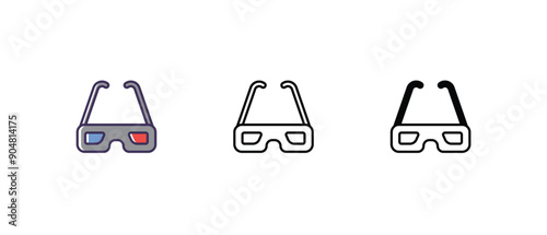 3d Glasses Icons thin line and glyph vector icon stock illustration