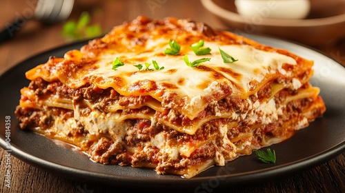 Classic Italian Lasagna with savory meat sauce and smooth white sauce.