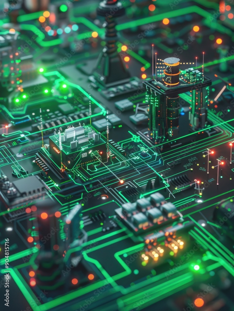 Cityscape on Circuit Board Cityscape on Circuit Board