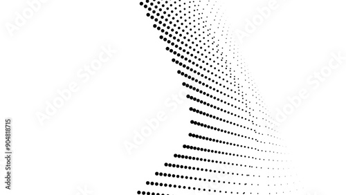 Futuristic wave of black smoothly moving dots on a white background. Flowing dot particles wave pattern halftone black gradient smooth curve shape isolated on transparent background. Vector illustrati