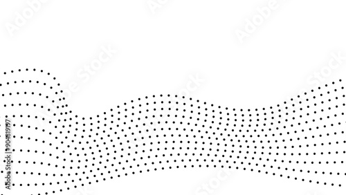 Futuristic wave of black smoothly moving dots on a white background. Flowing dot particles wave pattern halftone black gradient smooth curve shape isolated on transparent background. Vector illustrati