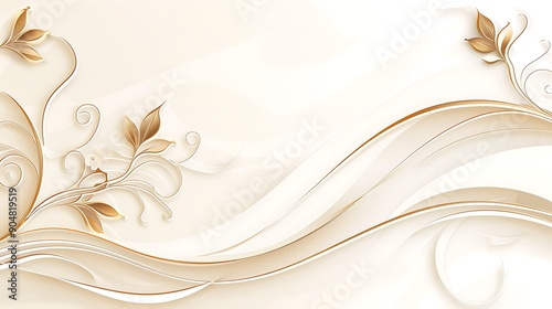 an abstract floral design, featuring orange and brown flowers with swirling vines on a light background.