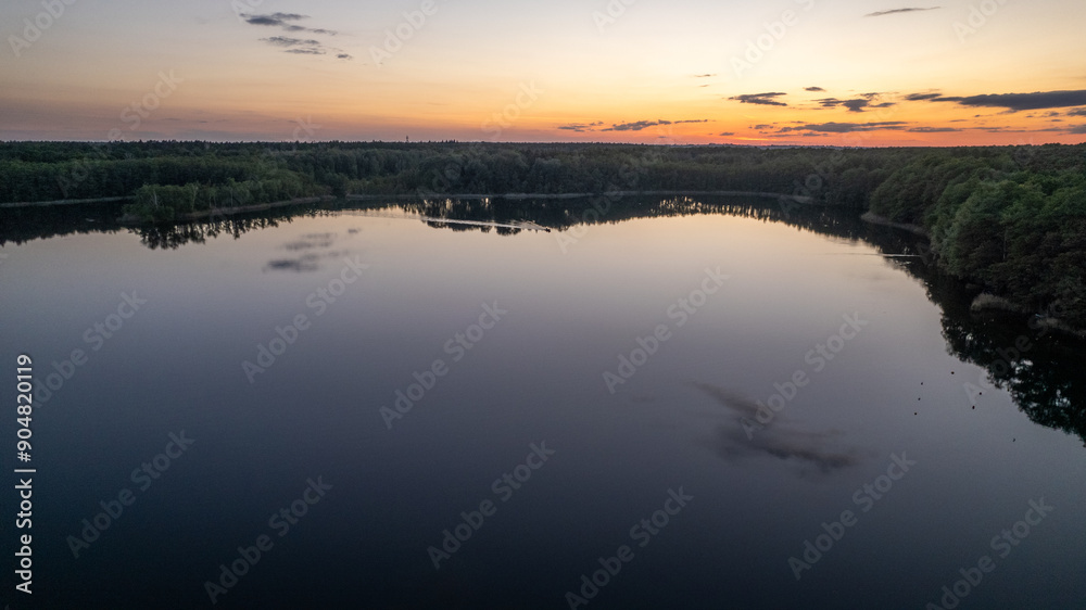 drone aerial view over Strzeszynek lake in summer drone aerial view over Strzeszynek lake in summer