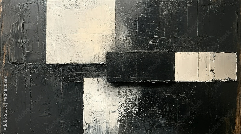 Fototapeta premium Abstract Painting with Black and White Squares