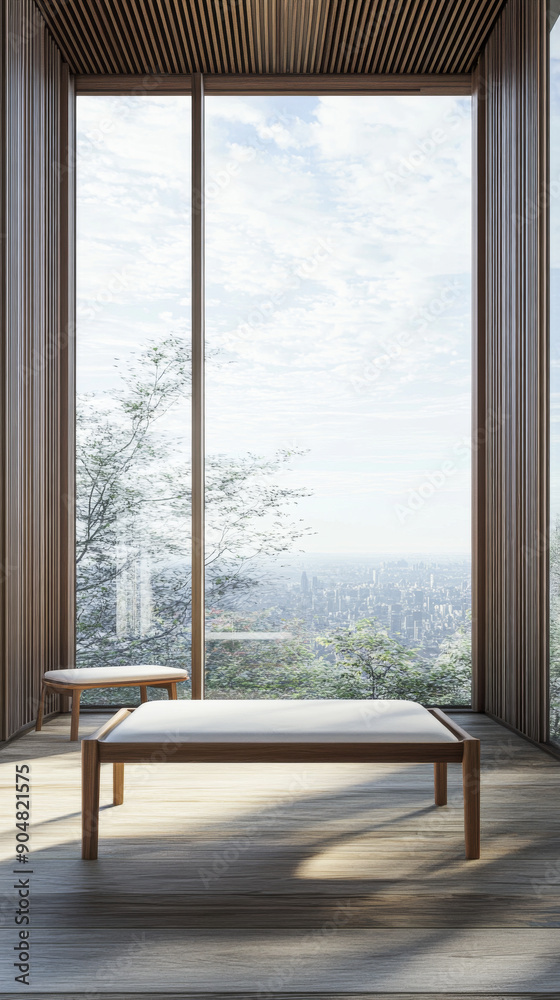 Fototapeta premium Luxury property interiors with wall panels and minimal furniture. Residential Real Estate minimalist composition.