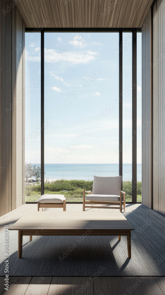 Fototapeta premium Luxury property interiors with wall panels and minimal furniture. Residential Real Estate minimalist composition.