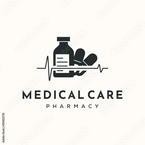 pharmacy medication vintage line logo vector minimalist illustration design, medical pharmacy logo design