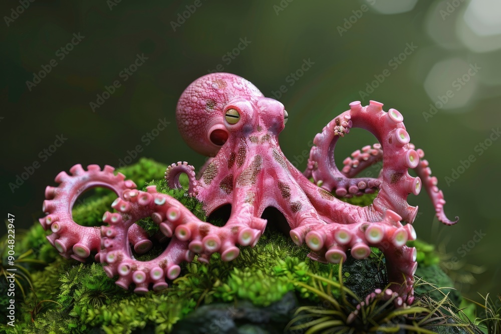 Fototapeta premium Pink Octopus on Mossy Rock
