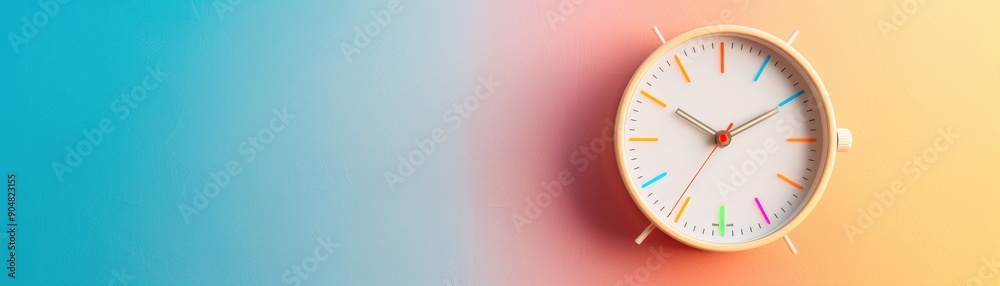Office clock emits glowing data, representing time management copy space, productivity theme, vibrant, fusion, break room Office clock emits glowing data, representing time management copy space, productivity theme, vibrant, fusion, break room