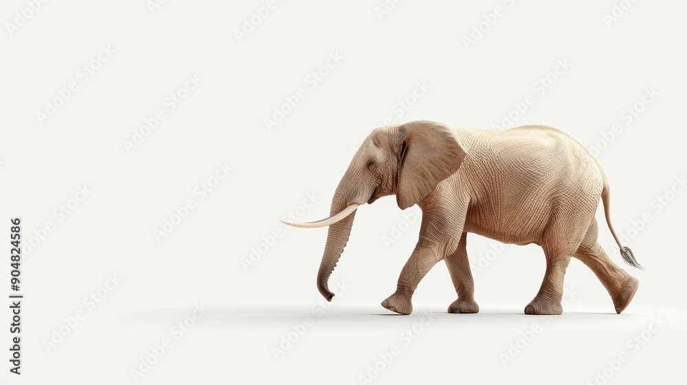 Obraz premium A stunning generative illustration features a lifelike adult male elephant, showcasing intricate details on a crisp white background.
