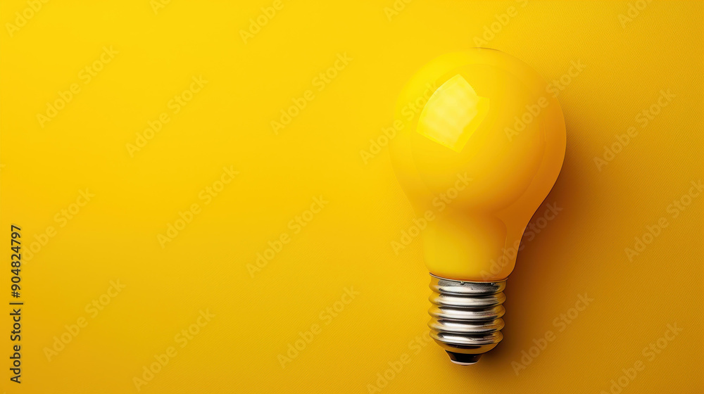 A bright light bulb set against a vibrant yellow backdrop, emphasizing simplicity and modern design in a minimalist style. A bright light bulb set against a vibrant yellow backdrop, emphasizing simplicity and modern design in a minimalist style.