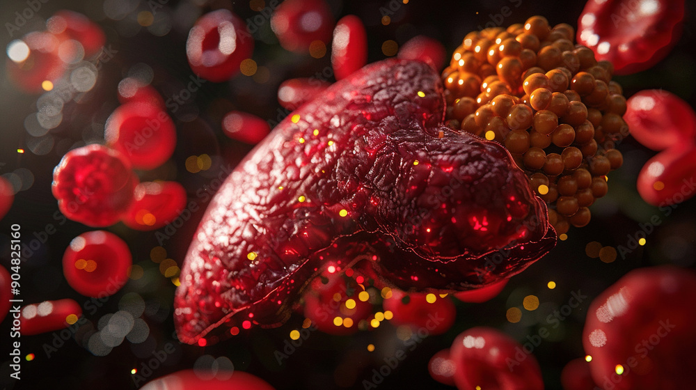Develop a striking 3D real image representation of hepatitis, showcasing the virus's structure and its effects on the liver to enhance understanding and awareness through detailed, lifelike visuals Develop a striking 3D real image representation of hepatitis, showcasing the virus's structure and its effects on the liver to enhance understanding and awareness through detailed, lifelike visuals
