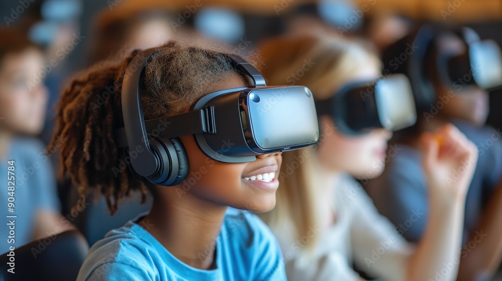 Diverse Group of Children Using Virtual Reality Headsets in Classroom Setting for Educational Purposes Diverse Group of Children Using Virtual Reality Headsets in Classroom Setting for Educational Purposes