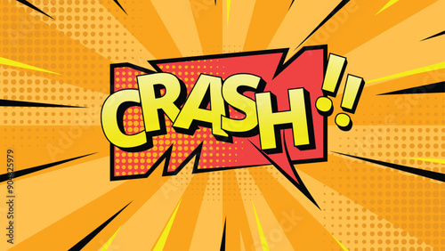 Comic speech bubble with expression text Crash!. Colorful cartoon illustration in retro pop art style on halftone background