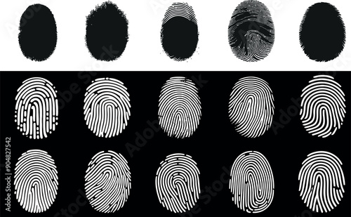 Fingerprints vector illustration set, detailed fingerprint patterns isolated