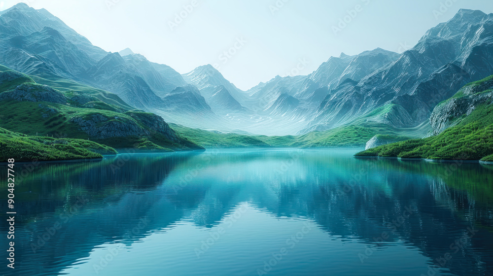AI-Generated Beautiful Landscape of Lake and Mountains
