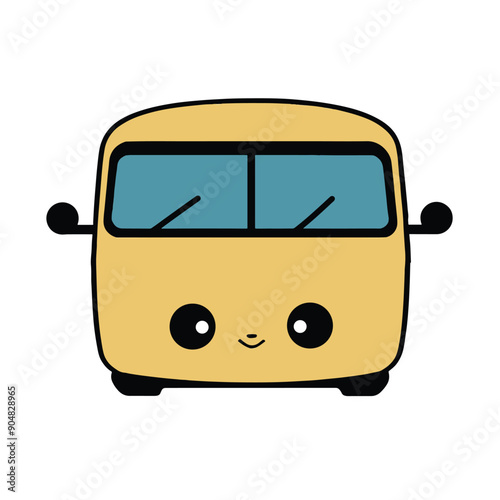 Cute bus kawaii cartoon character on white background, vector illustration