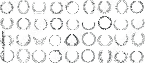 laurel wreath line art vector set